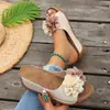 26 Sandálias de Plataforma com Salto Florais de Verão Novas Estilo Europeu e Americano Tamanho Grande, Chinelos Slip-On de Bico Aberto para Mulheres