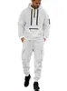 Conjunto de sudadera con capucha de color liso, cuello redondo, corte holgado, manga larga y pantalón de chándal para hombre, europeo y americano, transfronterizo