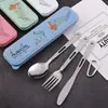 Vajilla de aleación de aluminio para exteriores, cuchillo, tenedor y cuchara, mosquetón, caja portátil, juego de vajilla creativa con notas musicales, juego de tres piezas