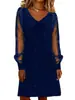 Vestido de lentejuelas estrelladas transfronterizo europeo y americano nuevo para primavera y verano para mujer, con cuello en V, de malla, manga larga, brillante, para fiesta
