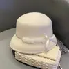 Sombrero de pescador de moda estilo Hepburn con lazo de piel de visón para mujer, sombrero de invierno de lana con pantalla de lámpara, sombrero de fieltro elegante y versátil