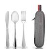 Amazon Transfronteiriço Talheres Portáteis de Aço Inoxidável Conjunto de 4 Peças Faca, Garfo, Colher, Hashi, Talheres de Viagem, Acampamento com Bolsa de Pano Prata