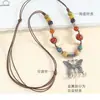 Collar de Cerámica con Colgante de Mariposa Estilo Étnico Cadena Larga de Madera Vintage Versátil Cadena para Suéter Accesorio de Ropa Ajustable