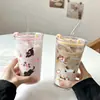 Taza de Vidrio Estilo INS Alta Apariencia Taza de Agua Taza con Popote Gran Capacidad Taza para Jugo Leche con Tapa Taza de Café para el Hogar