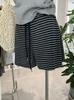 Omalai Pantalones Cortos Casuales de Raya de Color Contrastante con Cordón para Mujer de Verano que Cubren la Cadera Cintura Alta Pierna Recta Pantalones Cortos Ajustados Línea A 3905