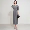 Vestido Miyake de Renda de Alta Qualidade com Amarração na Cintura e Pregas para Mulheres, Novo Estilo de Verão, Elegante para o Trabalho, Tamanho Grande Emagrecedor Longo