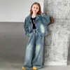 Conjunto Rantuo para Niñas 2026 Nuevo Conjunto Infantil de Primavera y Otoño Bordado con Doble Bolsillo para Niños Mayores Chaqueta de Otoño y Pantalones Largos Transfronterizo