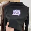 Ropa interior de base para niñas de dibujos animados De Rong Otoño e Invierno Cuello medio alto Manga larga Tallas medianas y grandes para niños Elegante Cálido Oreja Volante Ropa interior Camiseta