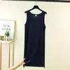 Nuevo modelo de vestido tipo tank de seda ecológico de cuello redondo sin mangas con abertura lateral, delgado y holgado de verano, casual, camisón, talla grande, vestido para casa