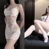 Lencería Sexy para Mujer, Camisón Sexy Transparente de Encaje con Flor Soluble en Agua, Tirantes Estilo Hermana Real, Pijama que Cubre la Cadera Tentación, Estilo Pura Pasión