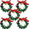 Nova Guirlanda de Folhas com Laço, Acessórios de Árvore de Natal com Sino, Decoração de Caixa de Presente de Natal, Pequena Guirlanda de Natal
