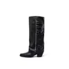 Botas de montar de cuero Ruth's style con hebilla, punta fina, para mujer, que aumentan la altura, adelgazantes, de pierna ancha, con tacón grueso, botas largas con cremallera lateral