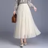 Falda de malla de marca auténtica para mujer, nuevo modelo otoño e invierno 2026, falda de tul con cielo estrellado de lentejuelas, falda larga plisada, falda bordada
