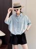 2025 Nuevo Verano para Mujer Estilo Europeo y Americano Bolsillo Decorado Versión Holgada Camisa a Rayas Top Casual Versátil