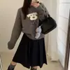 Suéter de Punto Jacquard Redondo con Lazo Estilo Coreano para Mujer Otoño e Invierno Nuevo Suelto Reductor de Edad Tejido Grueso