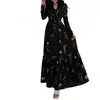 Moda feminina europeia e americana 2026 coleção de outono transfronteiriça nova: vestido francês estampado, de manga comprida, com cintura marcada por pregas, fresco e elegante