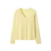 Cárdigan Fino de Punto para Primavera y Otoño para Mujer, Puños de Encaje Hueco, Púrpura Taro, Temperamento Suave, Top de Cuello V de un Solo Botón