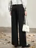 Su Du Novo Estilo Trava Cor Preto Dourado Lyocell Algodão Calça Foice Patchwork 3D Casual Bolsos Traseiros Jeans Solto Feminino