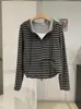 KEKEZOON Moda Estilo Coreano Cardigan con Cremallera Falso Dos Piezas Rayado Nuevo Estilo con Capucha Manga Larga Versátil Top 8882