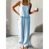Conjunto de Camisola sin Mangas Delgada y Pantalón Largo Estilo Europeo y Americano 2026, Ropa de Casa Suelta y de Moda de Algodón y Lino para Mujer, Fresco para Verano