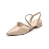 Sandalias de Verano Personalizadas para Mujer, Color Nude, Tacón Grueso, Espalda Descubierta, Punta Fina, con Remaches, Zapatos para Mujer de Talla Grande