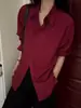 Camisa de botões solta cor vermelho ameixa para usar no início do outono, feminina, nova 2026, estilo francês petit bourgeois suave, top