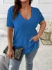 2025 Amazon Primavera e Verão Explosions Cross-border Cor sólida plus size Feminino Elegante Jaqueta V-neck Pit Manga curta Pullover T-Shirt