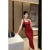 Vestido elegante y sexy estilo Yujie, estilo Hong Kong, estilo retro, vestido rojo con tirantes para mujer