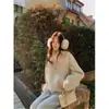 4436 # Gola de Pelo Sintético de Cordeiro Ecológico de Lin Mumu Casaco Quente de Pelo de Guaxinim Casual Versátil