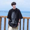 Camiseta de manga corta holgada de algodón puro de 250 g con doble control de hilo para hombre, de marca de moda de verano, con estampado moderno de estilo Hong Kong.
