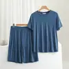 Conjunto de pijama fino de algodão com toque fresco para o verão, manga curta, plus size, modelagem solta, para casa, tamanho grande para homens