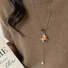 "Dinheiro Vem Rápido" Colar Longo de Pônei Prateado para Mulheres, Corrente de Suéter Elegante de Alto Padrão Luxuoso para Outono e Inverno