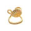 Anillos para Uñas de Circonita de Cobre Transfronterizos, Anillos Exquisitos de Arte para Uñas de Estilo Abierto con Caballo de Mar, Estrella de Mar, Tortuga, Delfín Completamente Incrustados