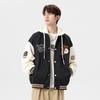 Chaqueta informal con capucha y costuras de PU holgada de marca de moda de otoño e invierno para hombre de uniforme de béisbol americano