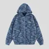 Jaqueta Suéter com Capuz Design de Listras Degradê Estilo Chinês Moderno para Homens, Novo Cardigan de Tricô Casual Solto para Outono e Inverno Pintura a Óleo
