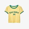 Europeia e Americana Y2K Street Simples Cor Contrastante Manga Curta Gola Redonda Esportiva Casual Estampa de Letra Curta Expondo a Cintura Camiseta para Mulheres