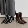 Botas Finas de Piel de Vaca Repujada para Mujer, Botas Elásticas para Otoño e Invierno, Nuevas de Piel Genuina con Tacón Grueso, Tacón Medio, Cremallera Lateral, Botines Elásticos para Mujer