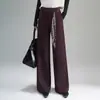 Calças de Cintura Alta Wide-Leg para Mulheres, Calças Retas Femininas, Nova Moda Coreana Outono e Inverno 2025 Calças de Lã Soltas com Caimento