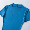 Camiseta Sexy Elástica Ajustada de Manga Corta Estilo Americano Puro Deseo Nicho Verano Cuello en V Profundo Ligera Cintura de Avispa Color Sólido Top