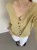 Cardigan de malha com botões, estilo coreano, solto e casual, para o início do outono, macio e aconchegante, com botões, gola V, suéter feminino