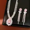 Colar de Franja Gota d'Água Cravejado com Zircônia Azul e Diamantes Agulha de Prata, Corrente para Clavícula de Nicho de Luxo Leve, Conjunto de Joias Exquisito e Elegante