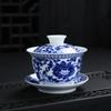 Tazón de cubierta de color vidriado grande alto blanco azul y blanco porcelana tres tazones taza de té japonesa fábrica venta al por mayor logo imprimible