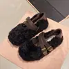 Gorros de Felpa con Suela Gruesa Zapatos de Algodón 2026 Otoño/Invierno Nuevos Cálidos Estilo Francés con Faldas Zapatos de Piel con Doble Hebilla para Mujer
