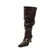 Botas Largas de Moda Estilo Británico con Pliegues, 8.5cm, Estilo Nuevo Otoño e Invierno 2026, Punta Fina, Tacón de Aguja, Hasta la Rodilla, para Mujer