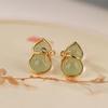 Um Veado Prata S925 Prata Esterlina Banhado a Ouro Hetian Jade Sapundum Simples Fresh Bow Gourd Brincos Elegantes
