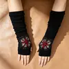 Nuevos calentadores de brazos de punto de lana cálidos para mujer de otoño e invierno, de medio dedo y dedo largo sin dedos, color liso, jacquard, moda