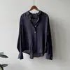 Camisa Protectora del Sol Beishan Tongshu de Tencel y Lino con Cuello para Mujer, Verano Elegante Holgado Adelgazante Manga Larga Top 82525