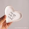Bandeja de Joyería con Forma de Corazón de 10 cm con Letras, Bandeja para Anillos de 4 Pulgadas, Plato de Cerámica para Joyería y Pendientes, Porcelana Blanca