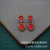 Qingdao Vintage Médio Antigo Jóias Retro Tribunal Estilo Banhado a Ouro Velho Rosa Vermelho Gota de Água Esmalte Prata Agulha Brincos para Mulheres