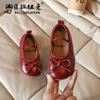 Sapatos de Princesa com Laço SHEIN Girls 2025 Primavera e Outono Novos Sapatos Infantis Mary Jane Pequenos de Couro Sola Macia Sapatos de Dança
